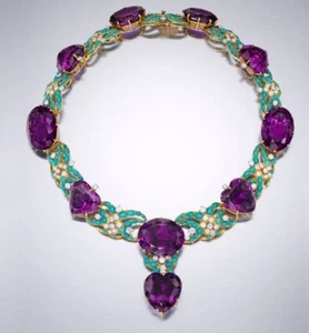 Amethyst and Turquoise Necklace 17" Heart Cut circa 1950 925 Sterling Silver - Picture 1 of 6