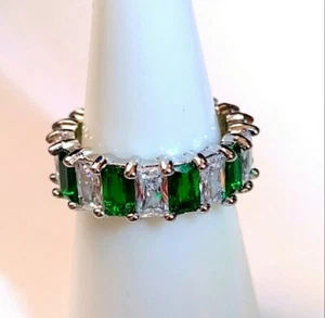 Size 5 - Sterling Silver Plated Green Peridot and White Sapphire Ring - Picture 1 of 3