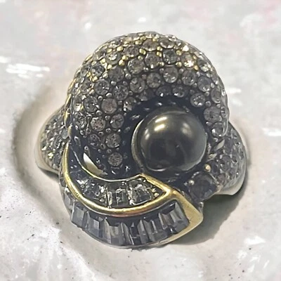Anillo de cóctel HEIDI DAUS "Perla negra" cristal y perla sintética Art Deco talla 11,5 Foto 1 de 4