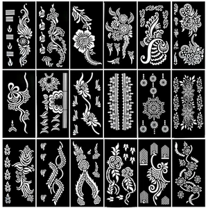 Plantillas de tatuaje de henna de 18 hojas para manos - Plantillas de tatuaje temporal brillante - Imagen 1 de 12