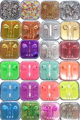 Headphones Volume Control Earbuds + Case Patterned Metallic Neon Stars Skulls  - Image 1 of 2