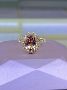 Anello Solitario Morganite Da Donna 3Ct Taglio Ovale Lab Creato Morganite Finitura Oro Rosa 14K - Foto 1 di 4