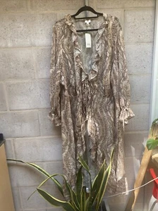 River Island Plus Poolside 90s kimono Kaftan Leopard Print Long Shirt  Size 28 - Picture 1 of 11