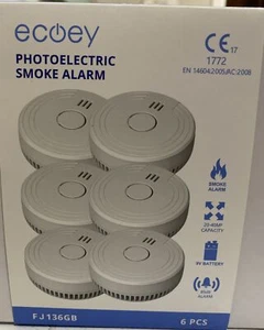 ECOEY Smoke Detector Fire Alarm Photoelectric Technology Package Of 6 NIB - Picture 1 of 3