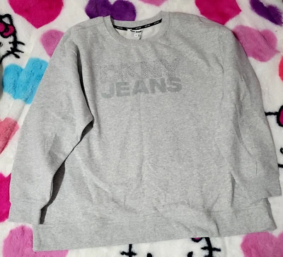 Moletom Pulôver Feminino DKNY Jeans Plus Bling Prata Stud Cinza 1X Novo com etiquetas - Imagem 1 de 4