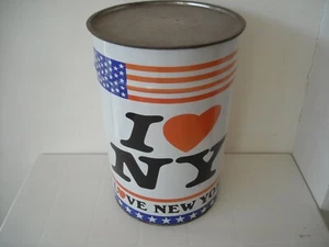 BIDONE POUF LAMIERA DECORATA I LOVE NEW YORK ANNI '80 - Picture 1 of 1