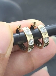 STEAL DEAL! 0.35 Carat Natural Round Diamonds Hoops Huggies Earrings in 14k Gold - Picture 1 of 11