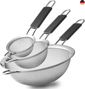 Feines Sieb Küchensieb, 3 Stück 8 16 18 cm Edelstahl Mehlsieb Seiher mit R - Bild 1 von 5