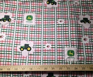 John Deere Pink Plaid Cotton Craft Sewing Fabric 1/2 Yard  Out of Print New - Picture 1 of 2