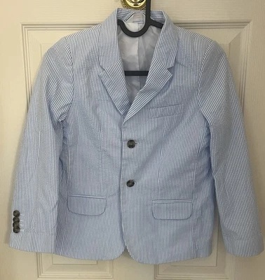 Cat & Jack Boy's Blue Striped Seersucker Blazer Suit Jacket  Sport Coat Size 7 - Image 1 of 4
