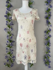 Y2K Fashion Bug Bodycon Lace Floral Dress With Cap Sleeves Shoulder Pads Size S - Picture 1 of 8