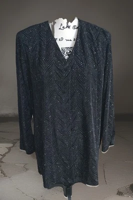 Chaqueta de Noche Sheri Martin NY Mujer 16 Negra Brillo Formal Botón Cuello en V Foto 1 de 4