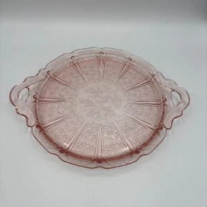 Vintage Jeannette Cherry Blossom Pink Depression Glass Handled Tray 12 5/8" USA - Picture 1 of 8
