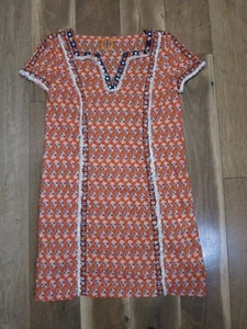 Tory Burch Women's Orange/Blue/Beige Floral Fringe Sequin Slip Tunic Dress Sz 4 - Picture 1 of 11