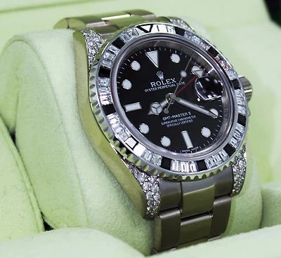 Rolex GMT Master II 116719 18K White Gold 6Ct Baguette Diamonds &Sapphire Bezel - Image 1 of 4