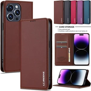 For iphone 16 15 Pro Max 14 13 12 11 XS/X Wallet Phone Case Magnetic Flip Cover - Picture 1 of 62