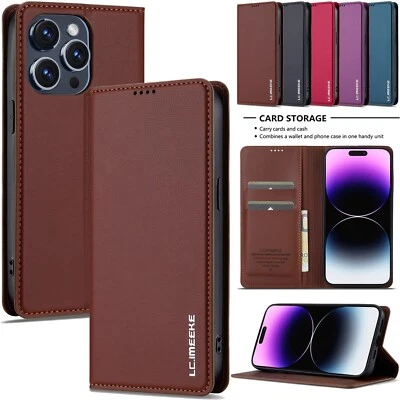 For iphone 16 15 Pro Max 14 13 12 11 XS/X Wallet Phone Case Magnetic Flip Cover - Image 1 of 4