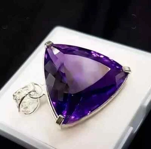 51.75 Ct +Natural Purple Amethyst 925 Sterling Silver Solitaire Pendant Gemstone - Picture 1 of 11