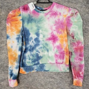 Discreet Sweatshirt Girls Small Pastel Tie Dyed Long Sleeve Puffed Sleeve Retro - Picture 1 of 11