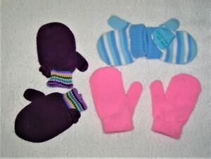 NEW ❤ 3 PAIRS OF TODDLER MITTENS ❤ PURPLE ❤ PINK ❤ BLUE & WHITE ❤ SNUGGLY WARM