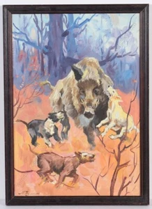 Mikola Chulko (1947-2014) "Boar Hunting", Oil Painting, 1970s (1) - Picture 1 of 4