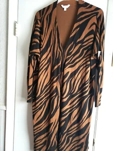 WOW!! Black & Animal Print OX 44-46"Bust Open Front 40" L Sweater Jacklett - Picture 1 of 9