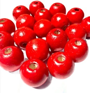 20x Christmas Red 20mm Big Chunky Wooden Beads - Picture 1 of 4