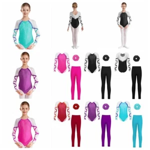 Kids Girls Rompers Exercise Unitard Party Bodysuit Class Jumpsuit And Hair Tie - Picture 1 of 37