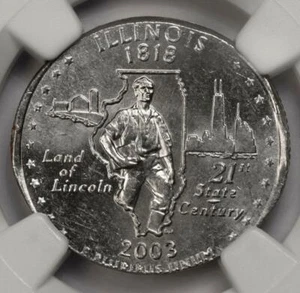 2003 D NGC MS63 Struck On 4.8 Gram Elliptical Clip Illinois Quarter Mint Error - Picture 1 of 4