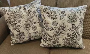 Embroidered Linen blend gray embroidered pillows, 18" 18" feather fill - Picture 1 of 4