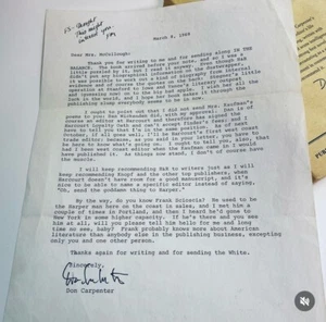 Don Carpenter • Signed 1 Page Letter • Written To Harper & Row Editor • Rare - Picture 1 of 4