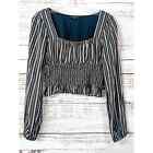 NWT Olivaceous Women's Balloon Sleeves Striped Smocked Crop Top Multicolor Small