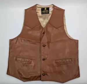 Vintage Fidelity Leathers Brown Western Genuine Leather Waist Coat Vest Sz Large - Picture 1 of 8