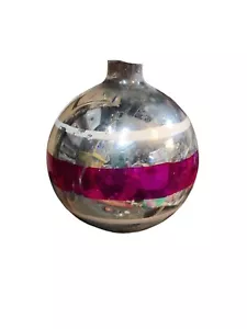 VINTAGE SHINY BRITE CHROME PINK WHITE STRIPES MERCURY GLASS ORNAMENT - Picture 1 of 2