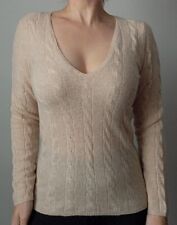 Only Mine 2 Ply Cashmere Tan Cable Knit V Neck Sweater Pullover! Size S