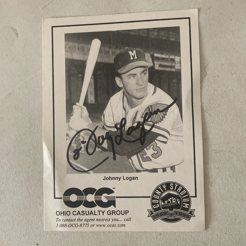 TARJETA FOTOGRÁFICA AUTOGRAFIADA JOHNNY LOGAN MILWAUKEE BRAVES MILWAUKEE COUNTY STADIUM Foto 1 de 1