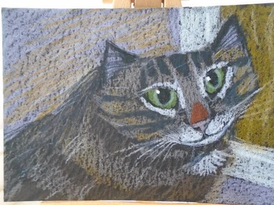 Cats Ollietuxedo Original 2.5x3.5 inches ACEO Cat By Sunny Window - Image 1 of 4
