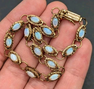 Brazalete de 8" con eslabones de marquesa de ópalo natural de oro sobre plata de ley 925 - Imagen 1 de 8