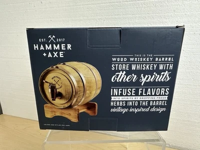 Hammer & Axe Wood Whiskey Barrel 1 litter - 800 ml - 27 FL OZ  - NEW in Box - Image 1 of 4