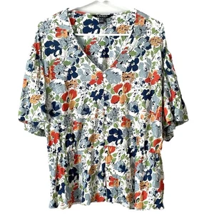 Blusa Lauren Ralph Lauren Talla XL Top Botones Volantes Manga Floral Verano - Imagen 1 de 9