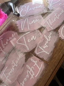 Wedding Reception Table Number Signs with Wooden Base - Handmade - Mauve - Picture 1 of 7