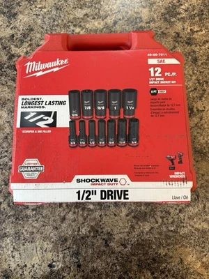Milwaukee 49-66-7011 SHOCKWAVE 1/2" Drive SAE 6 Point Impact Socket Set - 12PC - Image 1 of 4