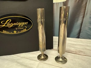 Vintage Metal Atomic Bud Vases with starburst designs - Picture 1 of 3