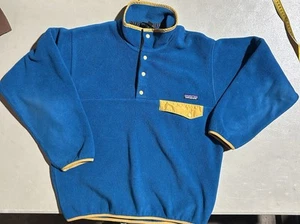 Patagonia Synchilla Snap T Fleece Pullover Jacket Soft Sweater Blue Yellow Small - Picture 1 of 7