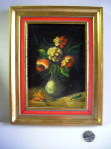 Vintage 50er Jahre Ölgemälde süßes kleines Blumen mit Mid Century Flair.gerahmt - Bild 1 von 3