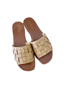 Mango Sandales mules plates en cuir motif tressé Taille 38 Couleur marron cognac - Imagen 1 de 4