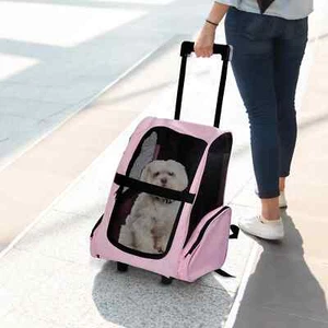 x Trasportino Cani Gatti Rosa 2 in 1 Tasche Laterali Maniglia Telescopica and - Foto 1 di 9