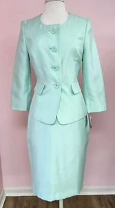 NEW $200 Le Suit 2P Pretty Mint Green Satin Skirt Jacket Womens Designer Suit - Picture 1 of 12