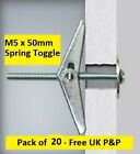 20 x PLASTERBOARD SPRING TOGGLE FIXINGS M5 x 50mm HOLLOW CAVITY WALL ANCHORS. 