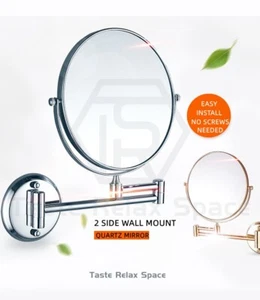 8" Foldable Cosmetic Beauty Makeup Shaving 2 Side Magnify Wall Mount Mirror - Picture 1 of 16